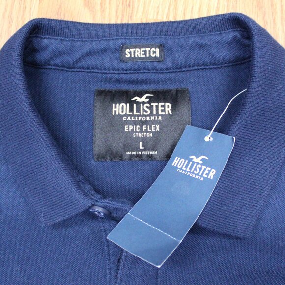 NEW! HOLLISTER EPIC FLEX REGULAR FIT COTTON PIQUE KNIT SHIRT LARGE, L - Picture 3 of 5